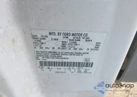 2008 Ford F-150 Stx/Xl/Xlt из США, поврежденный, VIN 1FTRF12218KE83878